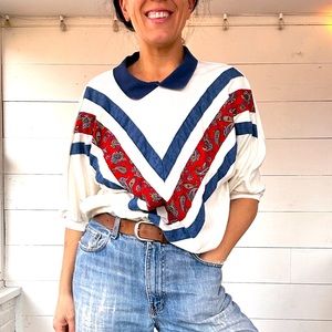 Vintage Pykettes 80s paisley collared top XL